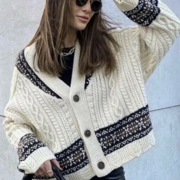 Zara Oversized Jacquard Cardigan - Picture 11 of 16